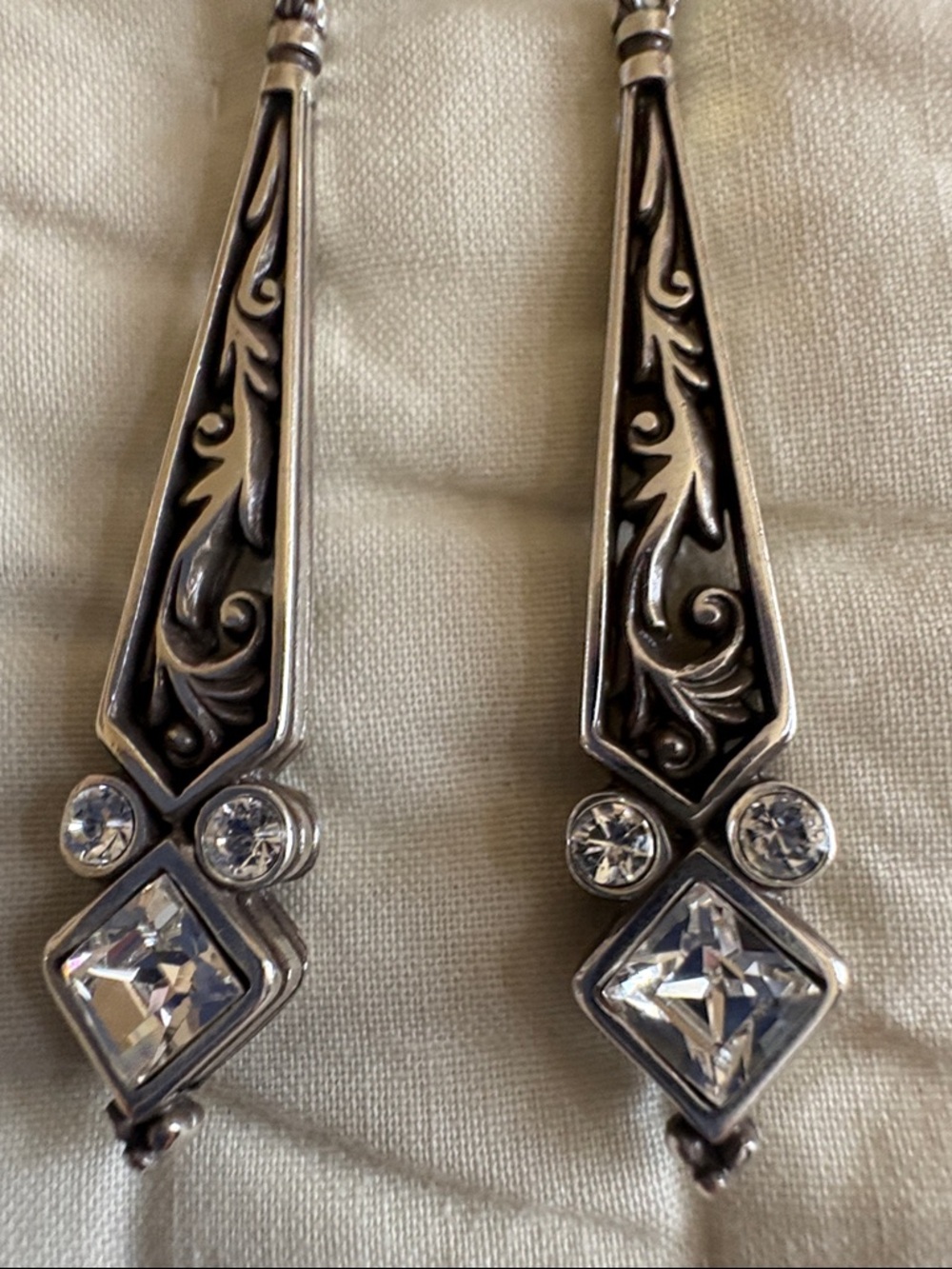 Brighton Vintage-Style Silver Drop Earrings with Crystal Accents - Picture 2 of 4